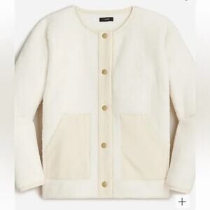 J. Crew Teddy Sherpa Snap Button Lady Jacket Cream Ivory Small